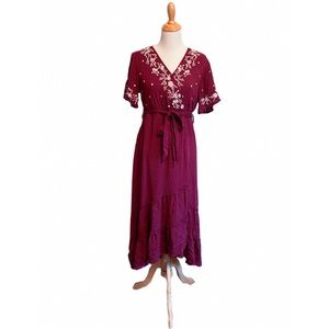 Elegant Burgundy Embroidered Dress